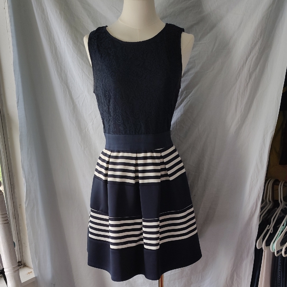 Xhilaration Navy and White Striped Mini Dress